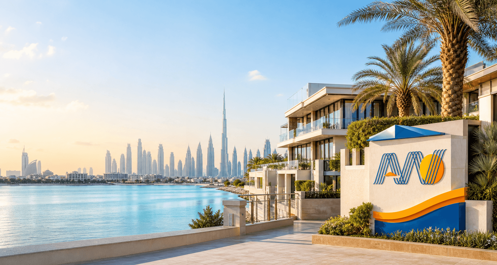 Dubai waterfront residences with Alwaad brand colors
